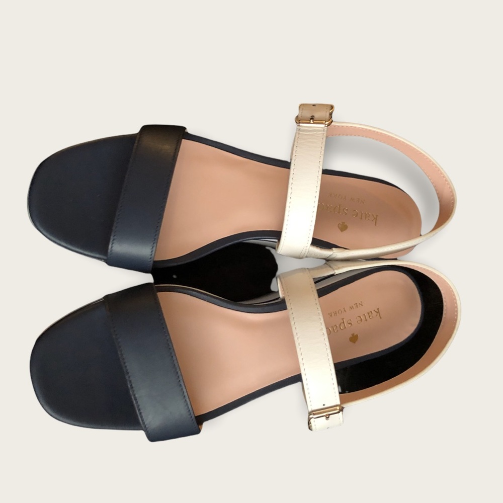🌻Authentic Kate ♠️ Spade NY Navy & White Leather Platform Sandal Sz. 8B EU 38.5 - Picture 4 of 13